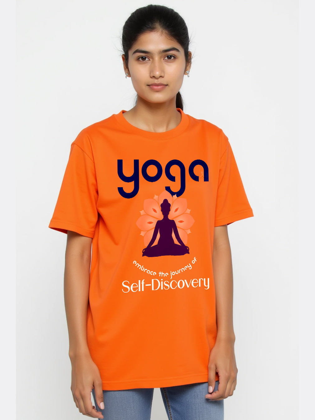 Self Discovery- Orange Round Neck Yoga T-shirt