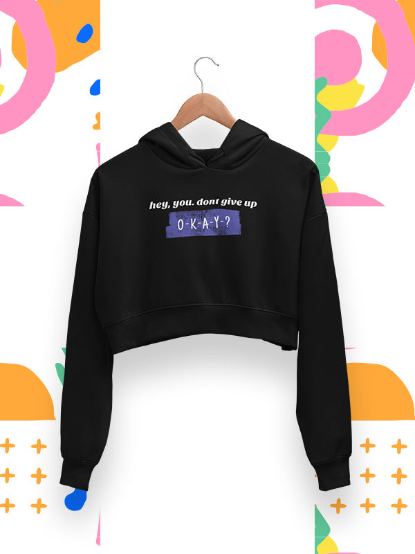 Okay?- Black Crop Hoodie