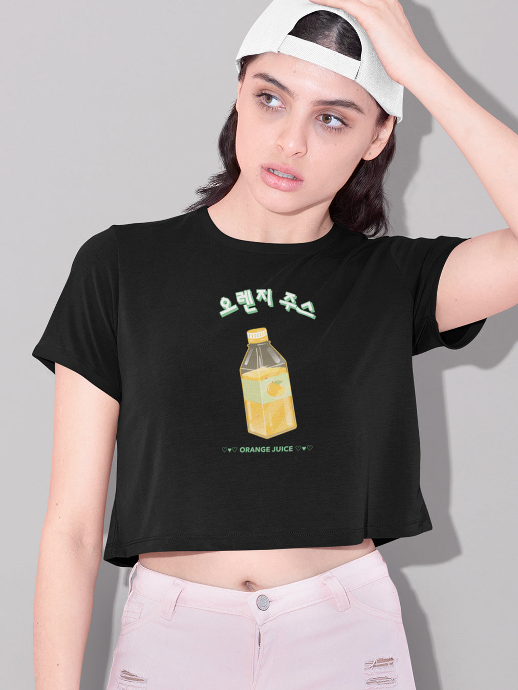 Orange Juice- Black Round Neck Crop Top