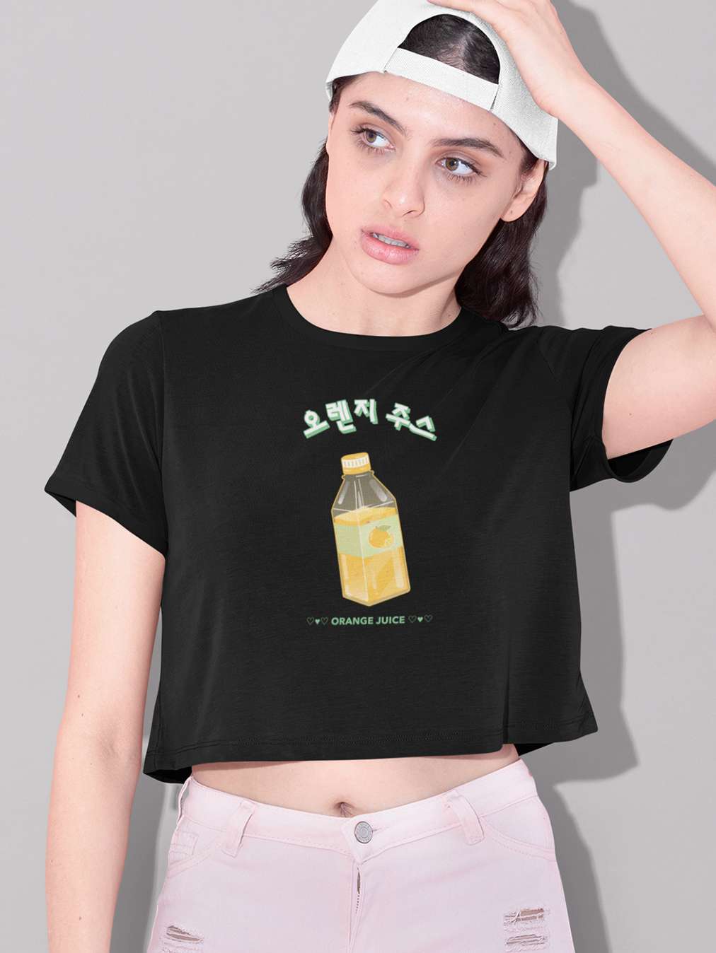 Orange Juice- Black Round Neck Crop Top