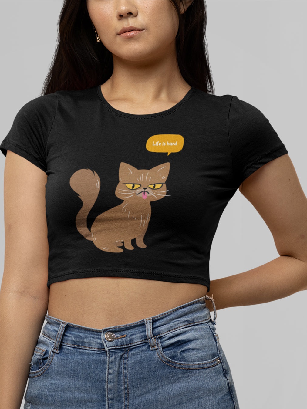 Life is Hard- Black Round Neck Crop Top