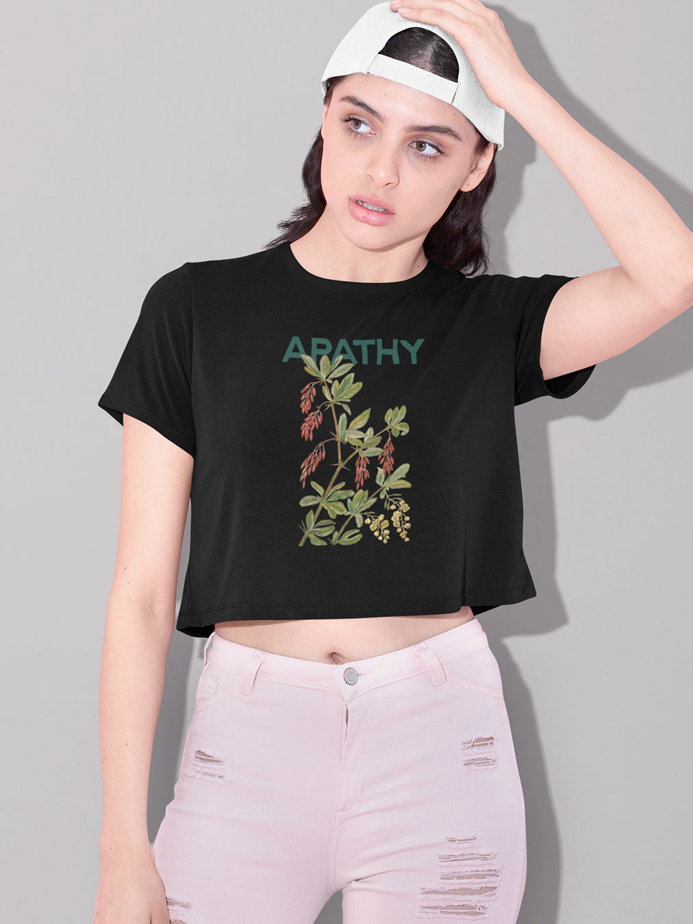 Apathy- Black Round Neck Crop Top