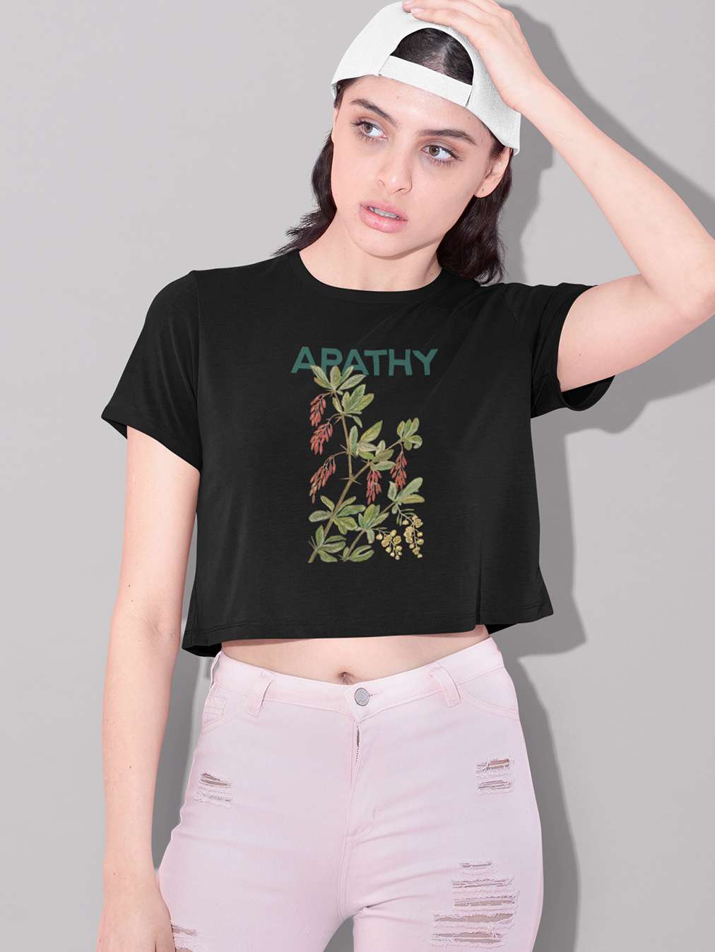 Apathy- Black Round Neck Crop Top