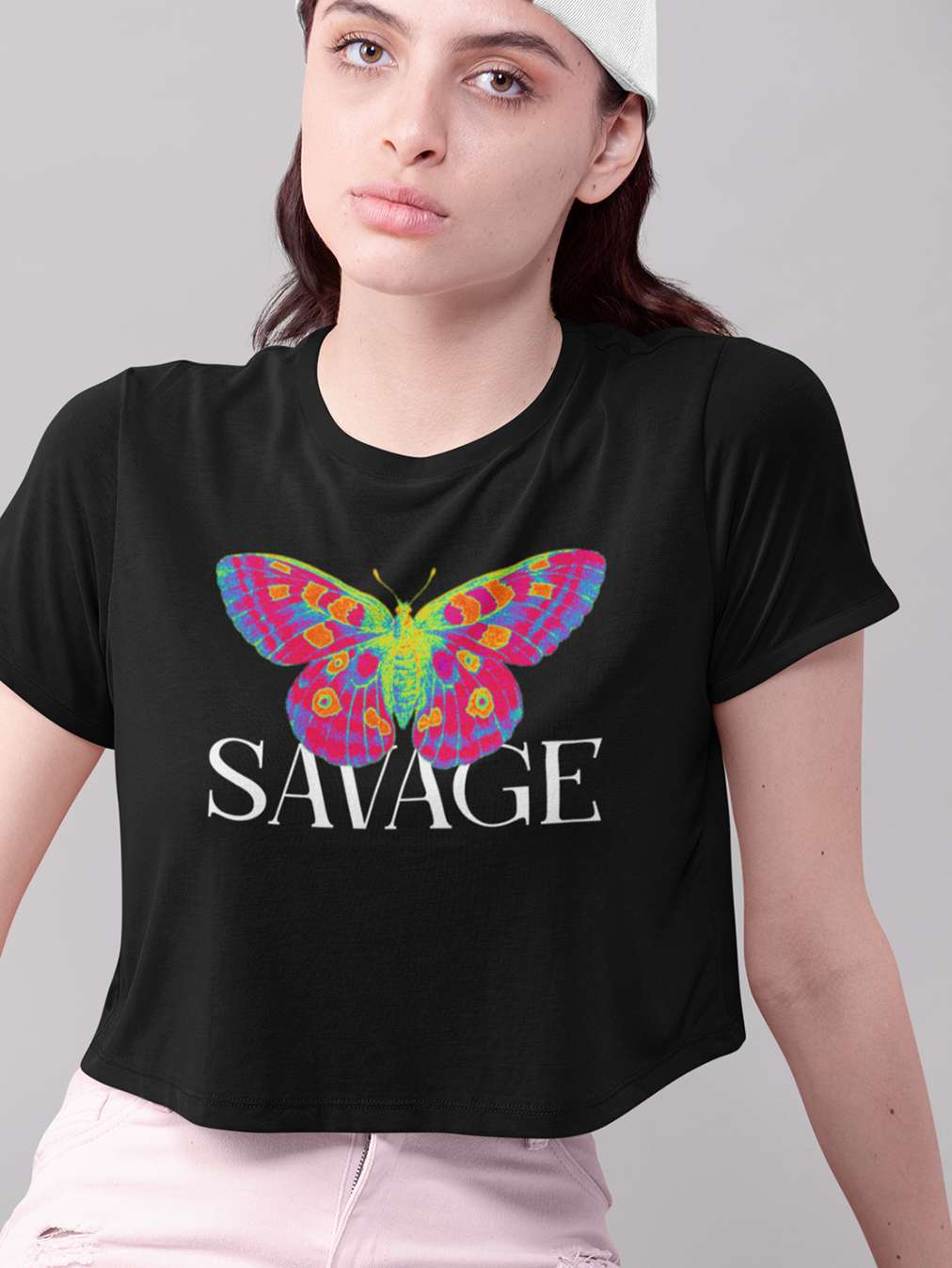 Savage- Black Round Neck Crop Top