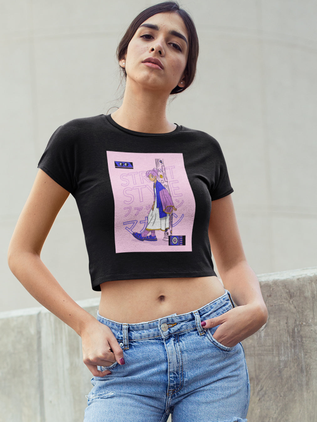 Japanese Street- Black Crop Top