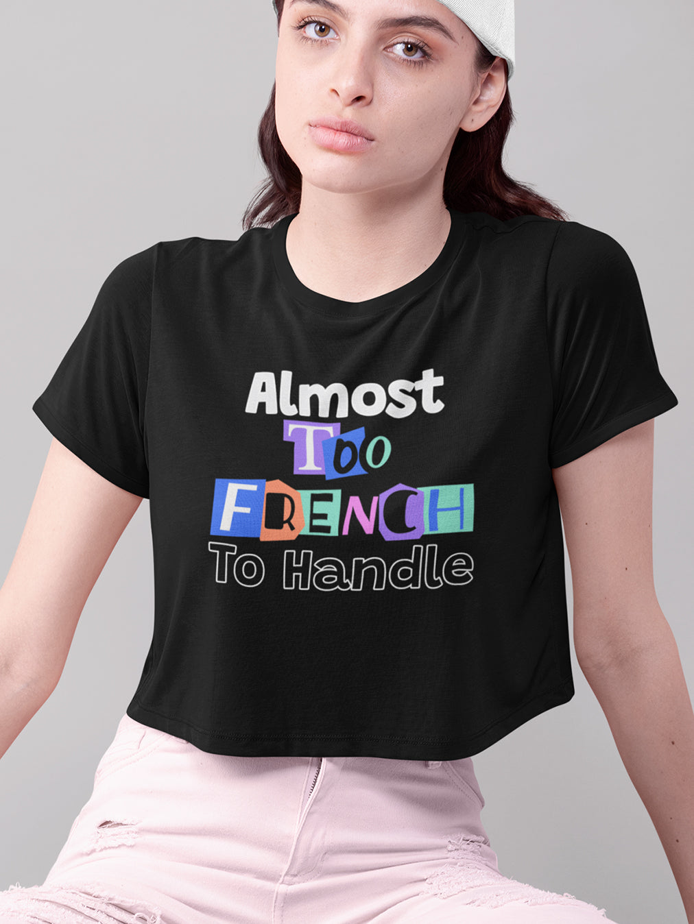 Almost Too French- Black Round Neck Crop Top