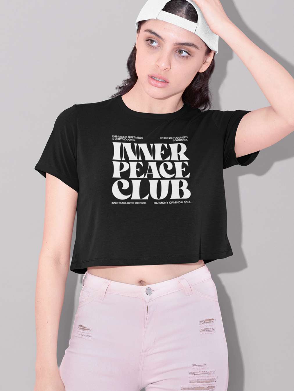 Inner Peace Club- Black Round Neck Crop Top