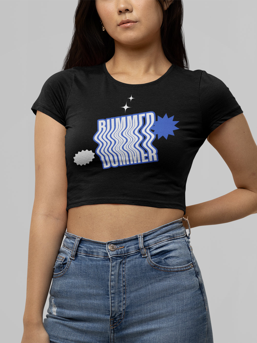Bummer- Black Round Neck Crop Top