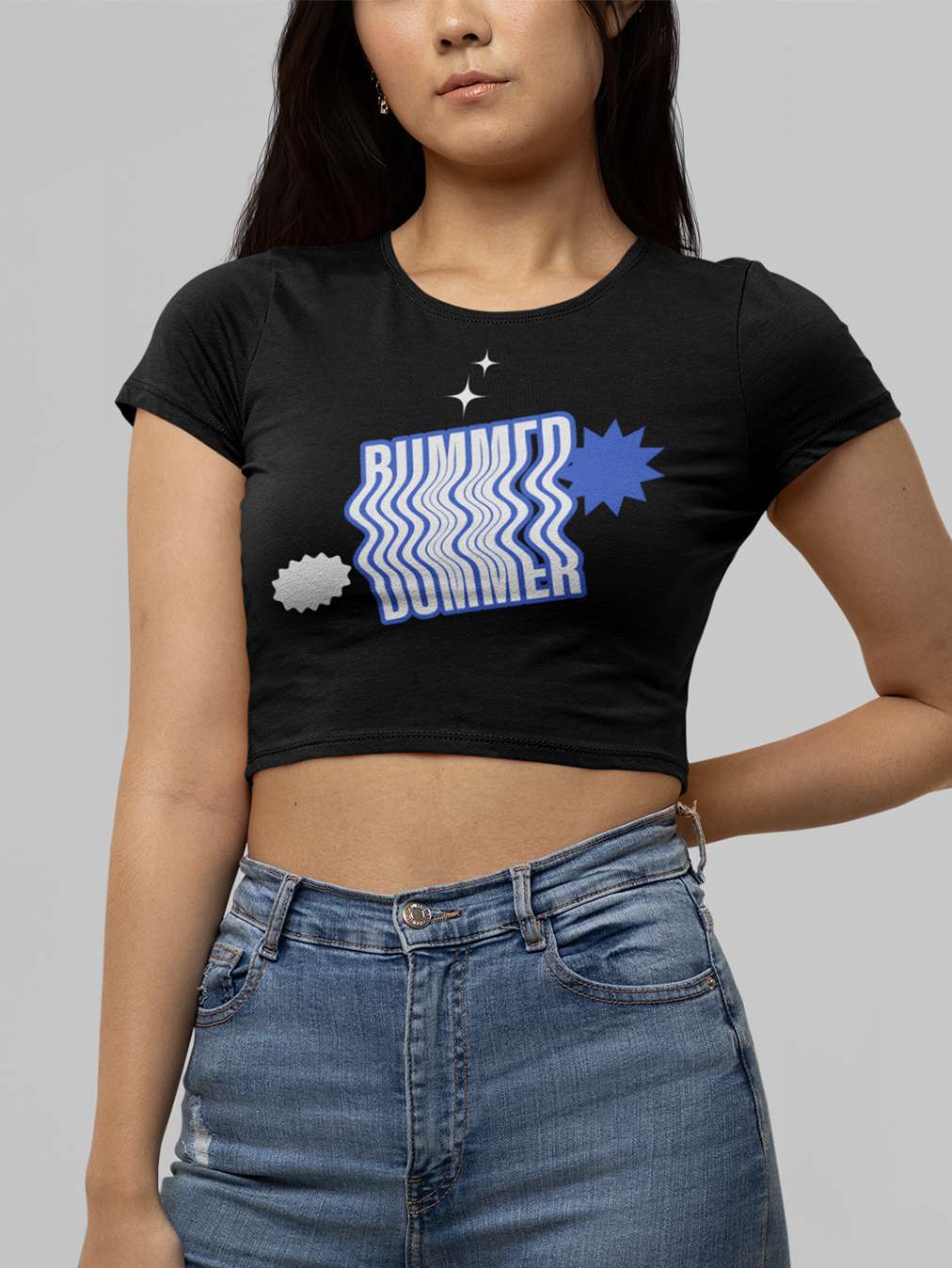 Bummer- Black Round Neck Crop Top