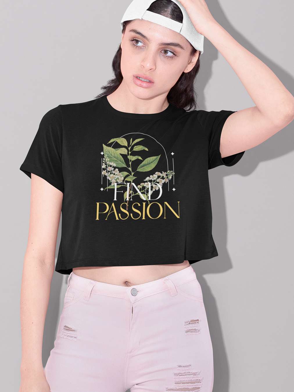 Find Passion- Black Round Neck Crop Top