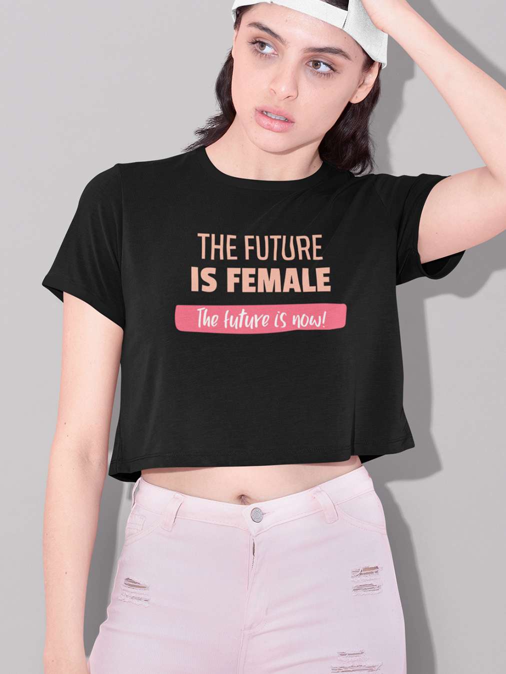 Future is Now- Black Round Neck Crop Top