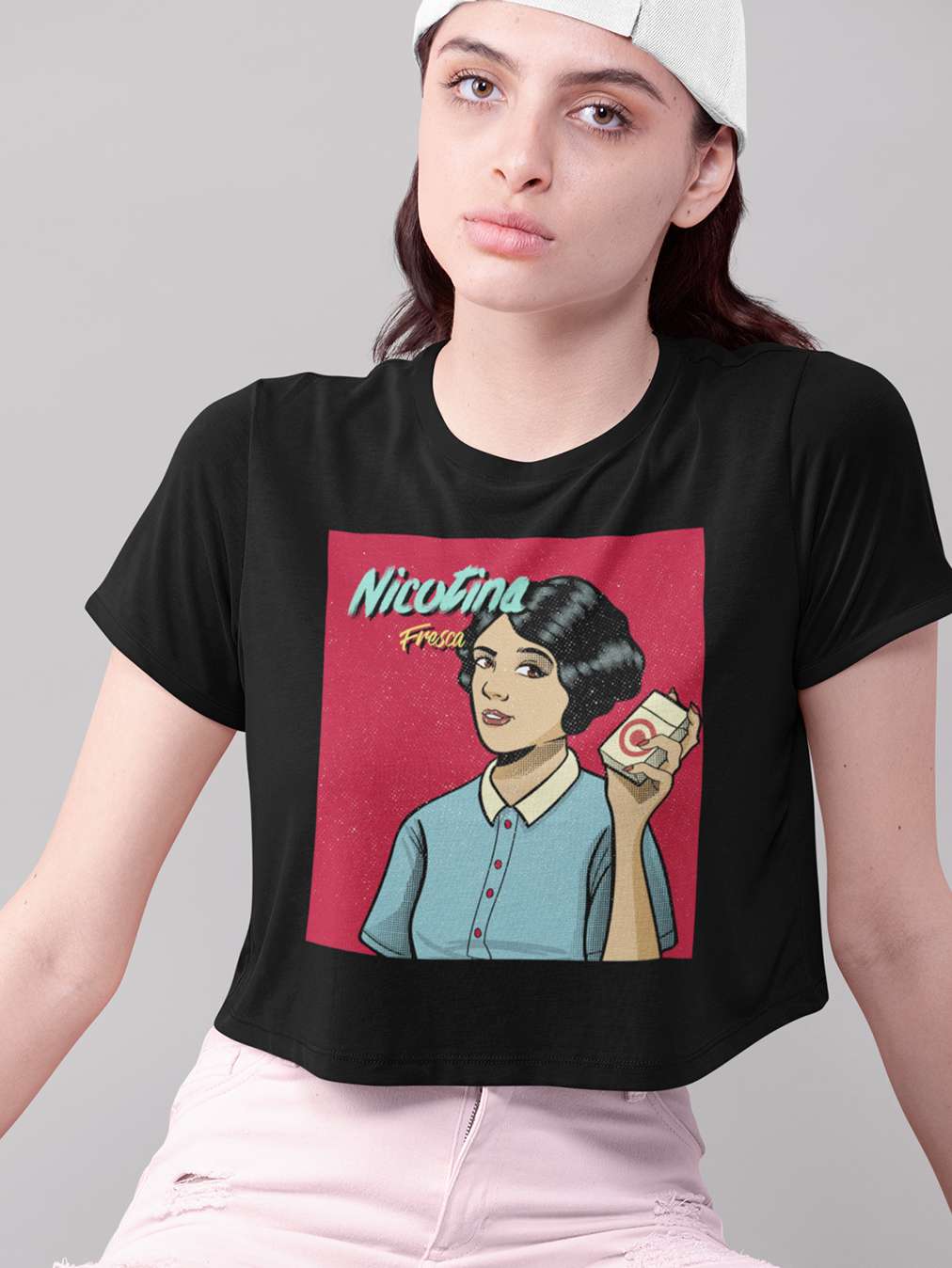 Nicotina- Black Round Neck Crop Top