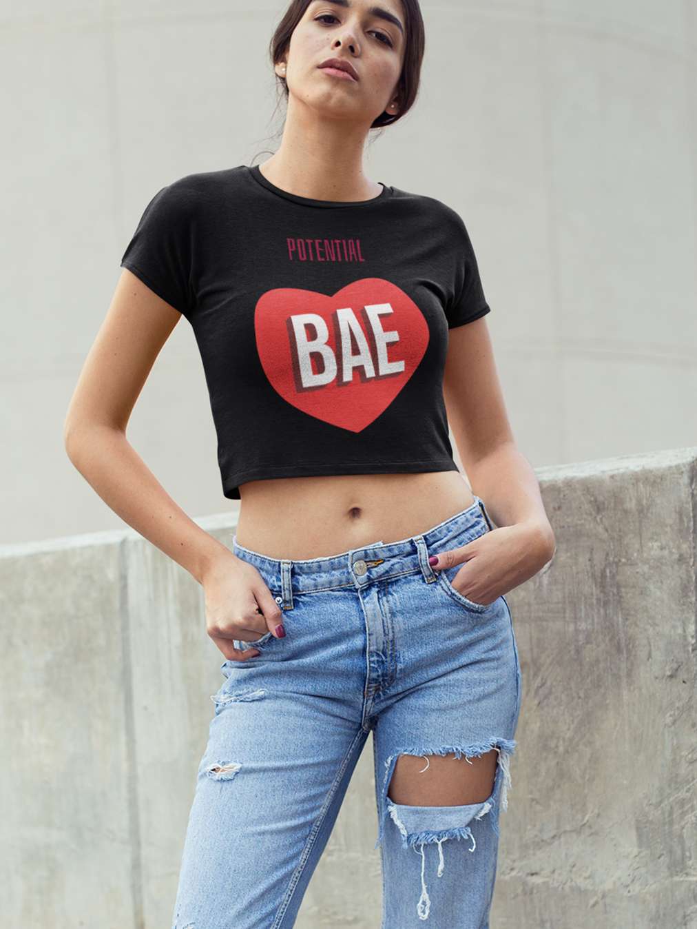 Potential Bae- Black Round Neck Crop Top