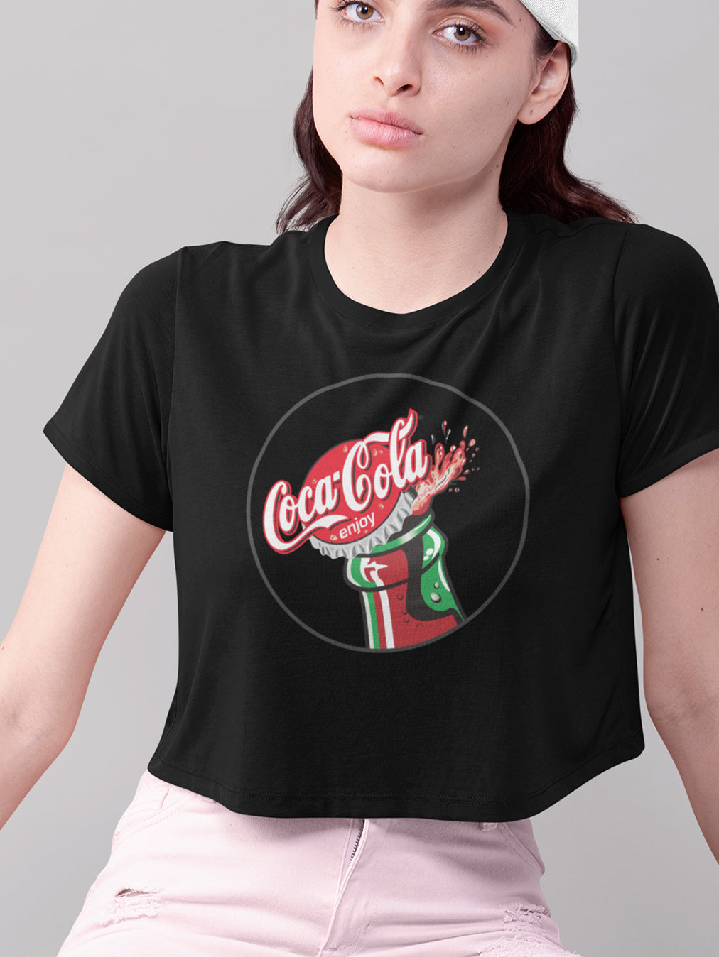 Coca Cola- Black Round Neck Crop Top