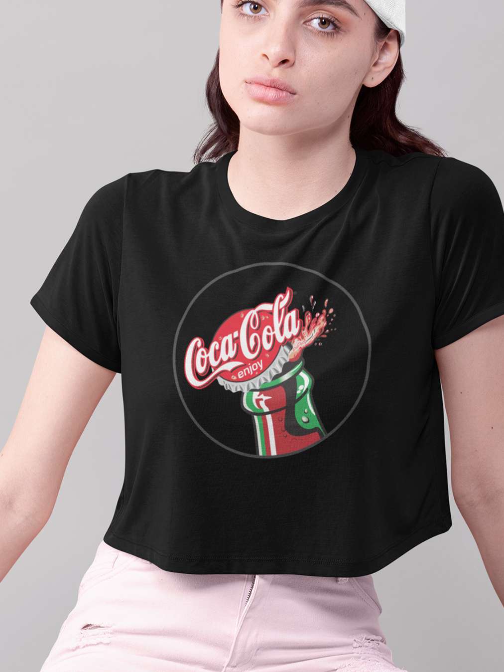 Coca Cola- Black Round Neck Crop Top