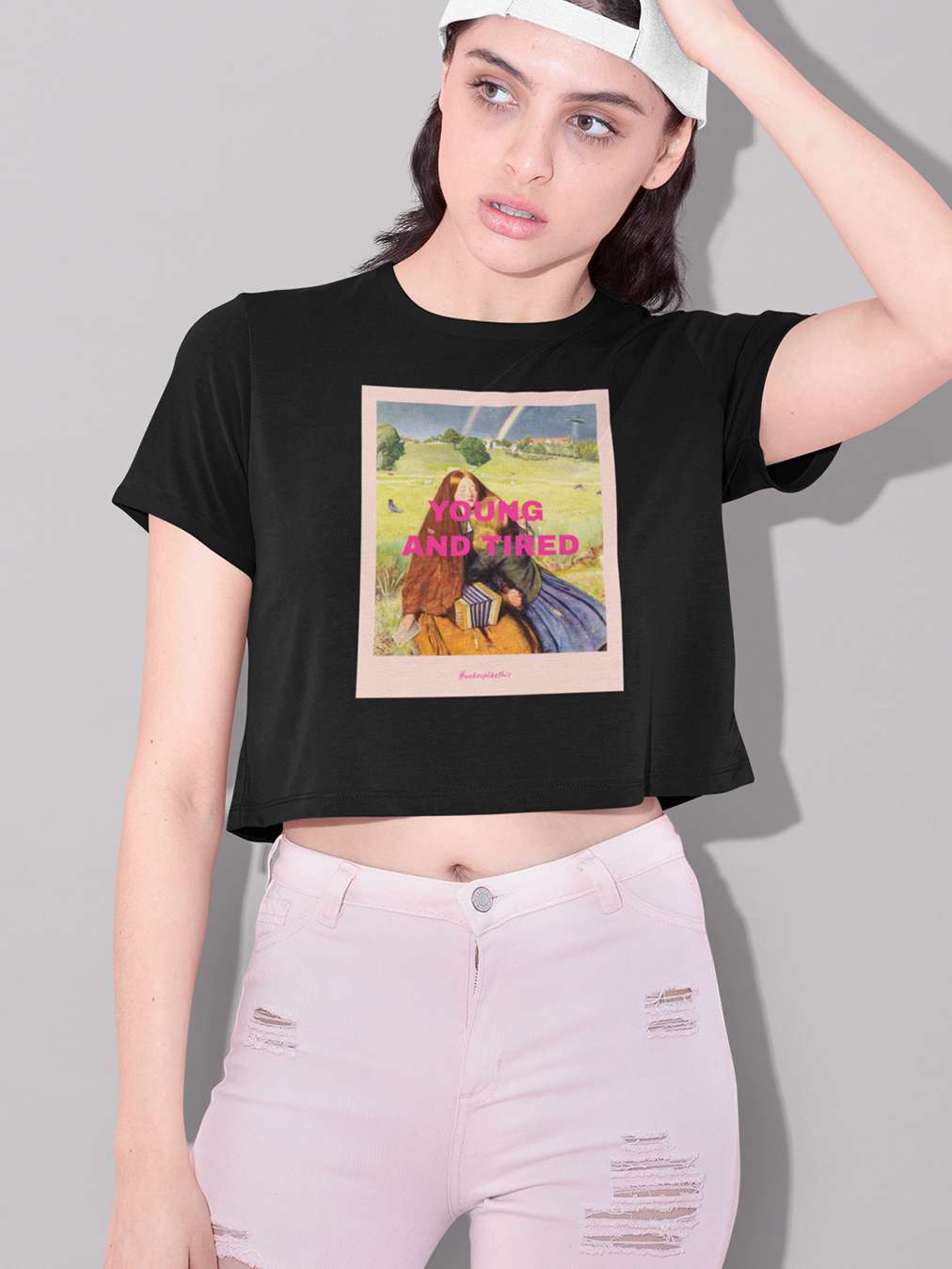 Young & Tired- Black Round Neck Crop Top