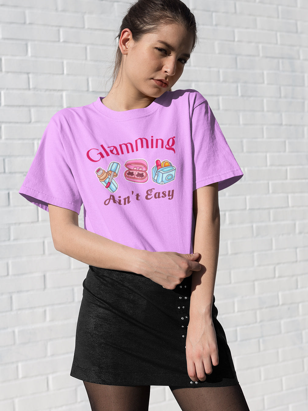 Glamming Ain't Easy- Light Pink Round Neck Unisex Makeup Artist T-shirt