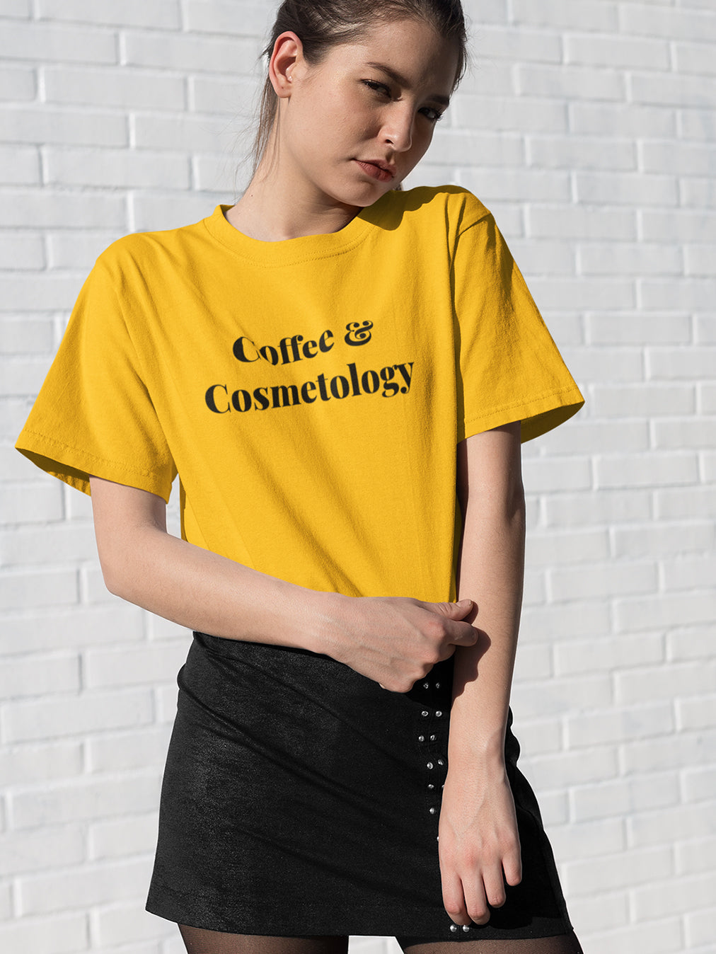 Coffee & Cosmetics- Mustard Yellow Round Neck Unisex Makeup Artist T-shirt