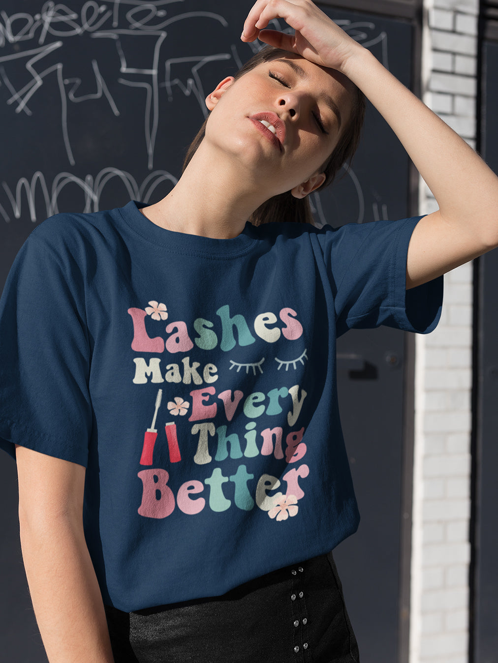 Lashes for Better- Navy Blue Round Neck Unisex Makeup Artist T-shirt