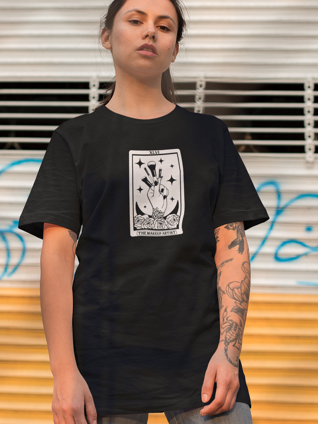 Makeup Tarot- Black Round Neck Unisex Makeup Artist T-shirt