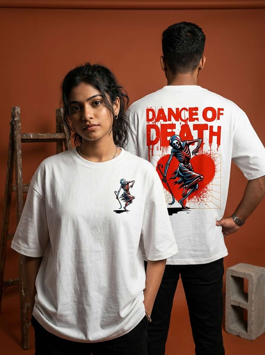 Dance Of Death - White Round Neck Oversized Graphic T-shirt – GeekOTee