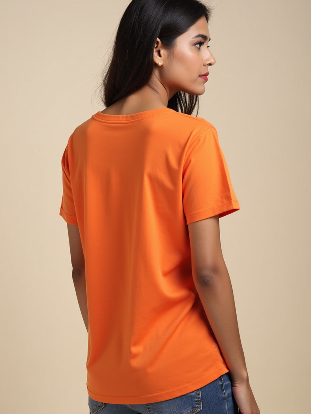 Orange- Solid Women's Round Neck T-shirt