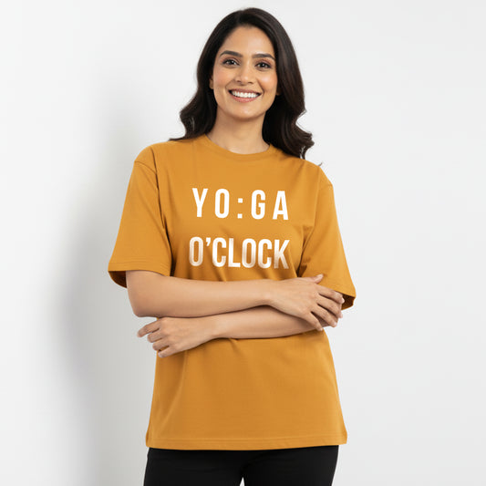 Yoga Clock- Mustard Yellow Round Neck Yoga T-shirt