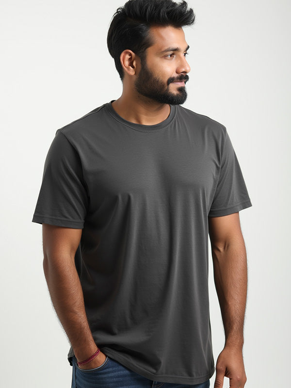 Charcoal- Solid Unisex Round Neck T-shirt