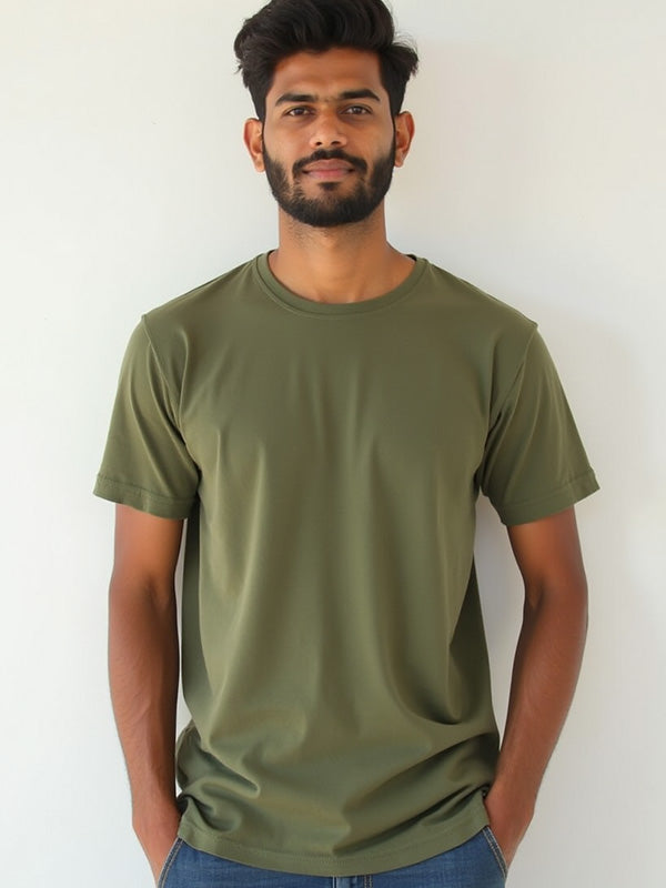 Olive Green- Solid Unisex Round Neck T-shirt