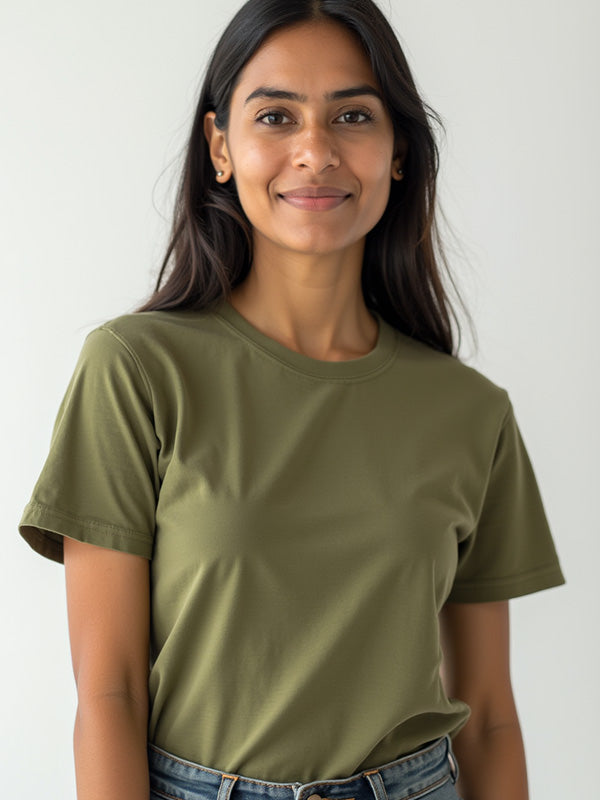Olive Green- Solid Unisex Round Neck T-shirt