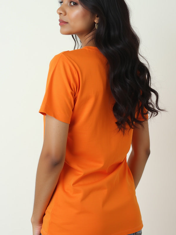 Orange- Solid Unisex Round Neck T-shirt