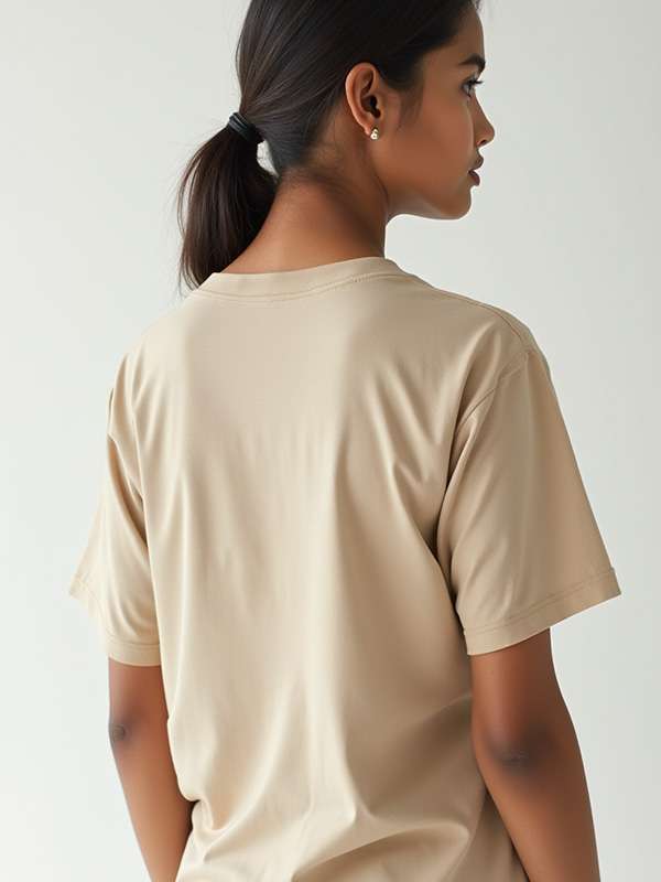 Beige- Solid Unisex Round Neck T-shirt