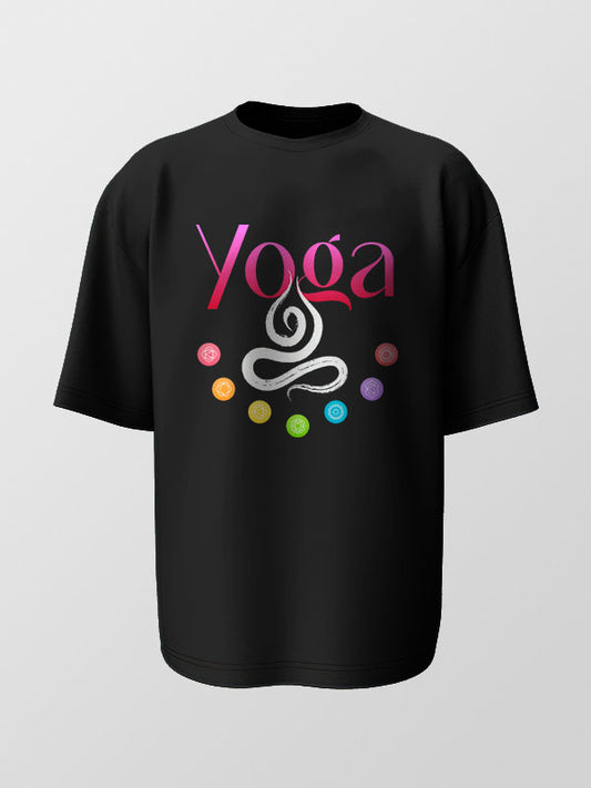 Yoga Graphic- Black Round Neck Yoga Oversized T-shirt