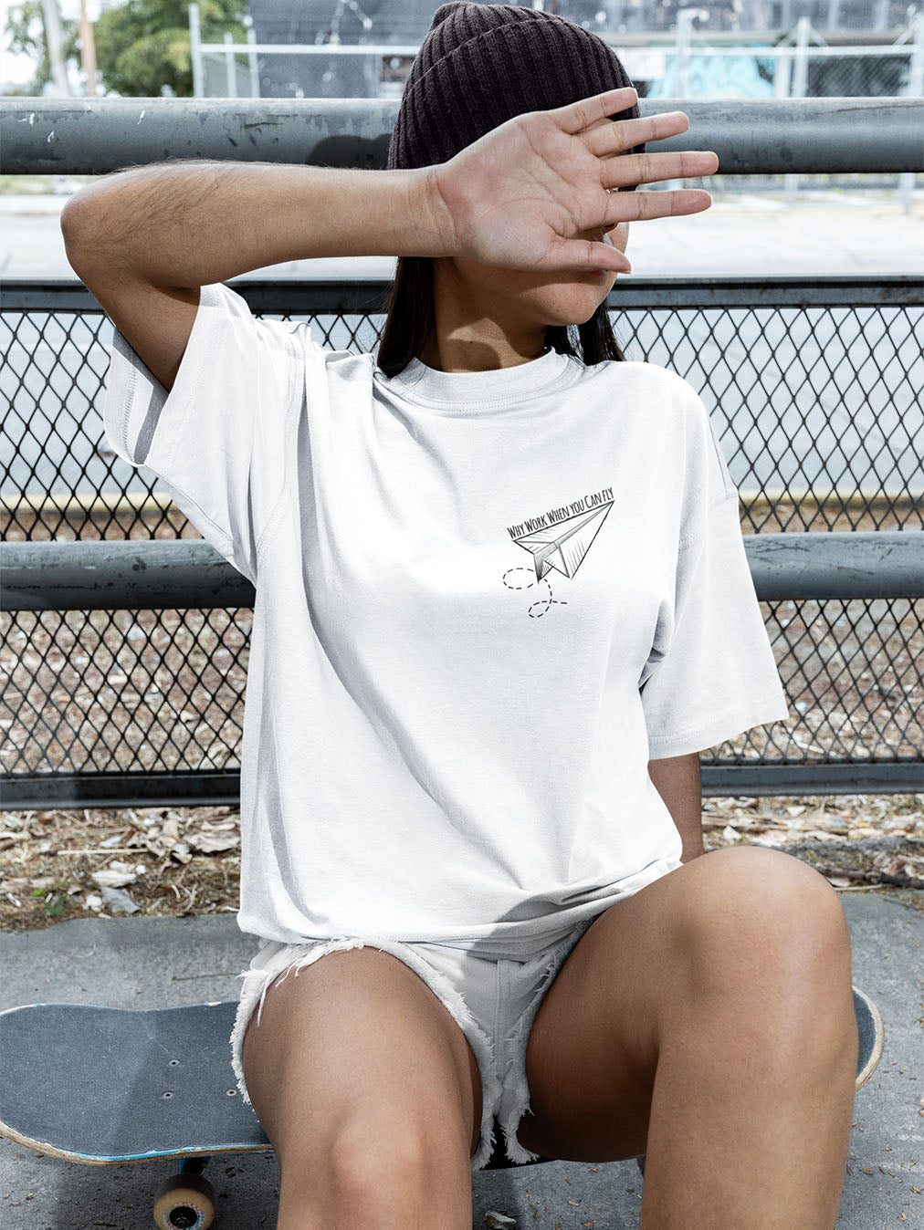 Aasmaan ka Safar- White Round Neck Oversized Flight Crew T-shirt