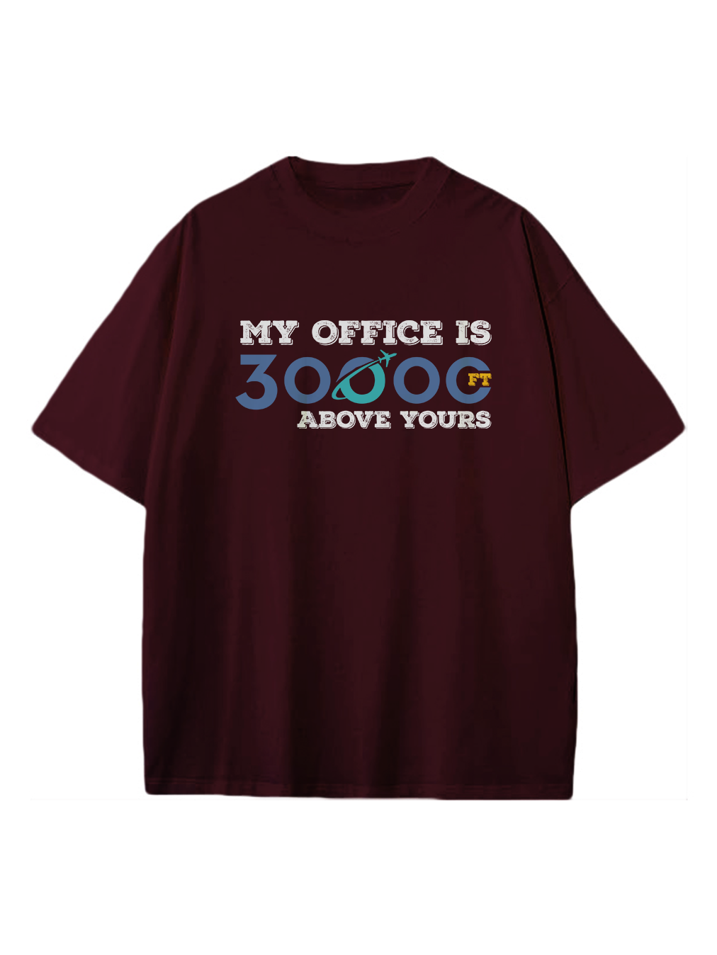 30000FT- Black Round Neck, Oversized Flight Crew T-shirt