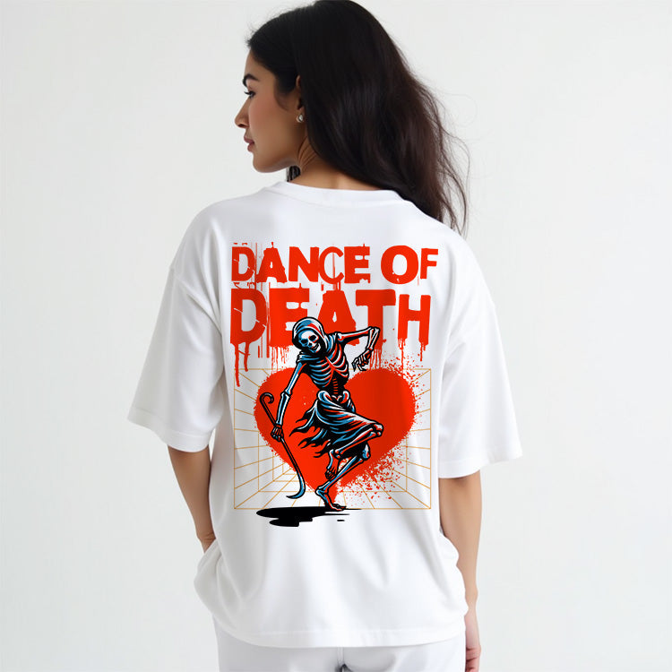Dance Of Death - White French Terry Oversized Graphic T-shirt