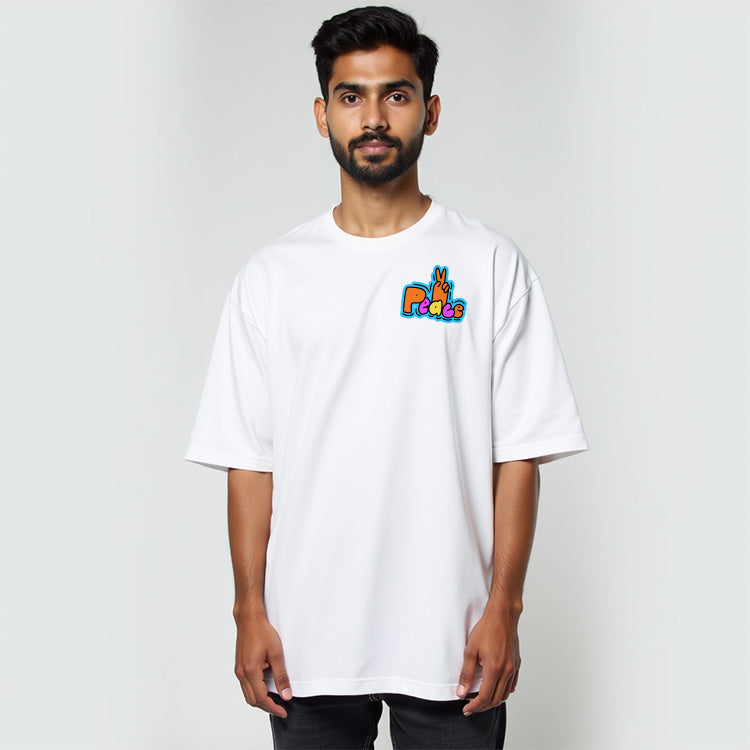 Spread Peace - White French Terry Oversized Graphic T-shirt