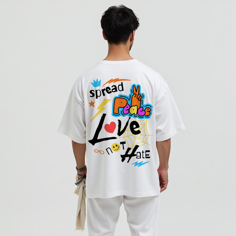 Spread Peace - White French Terry Oversized Graphic T-shirt