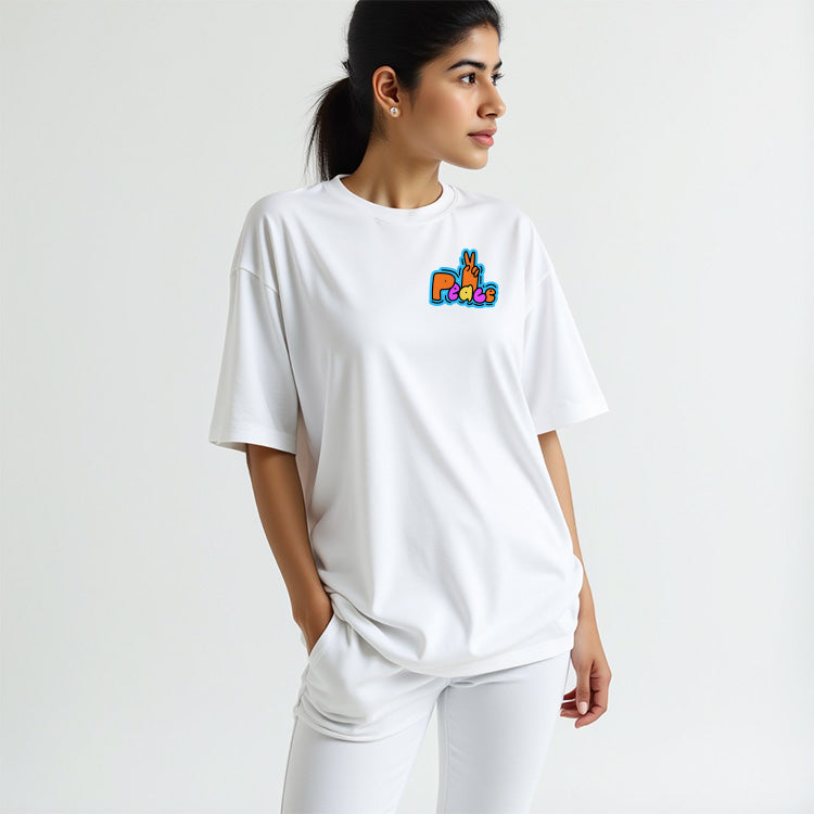 Spread Peace - White French Terry Oversized Graphic T-shirt