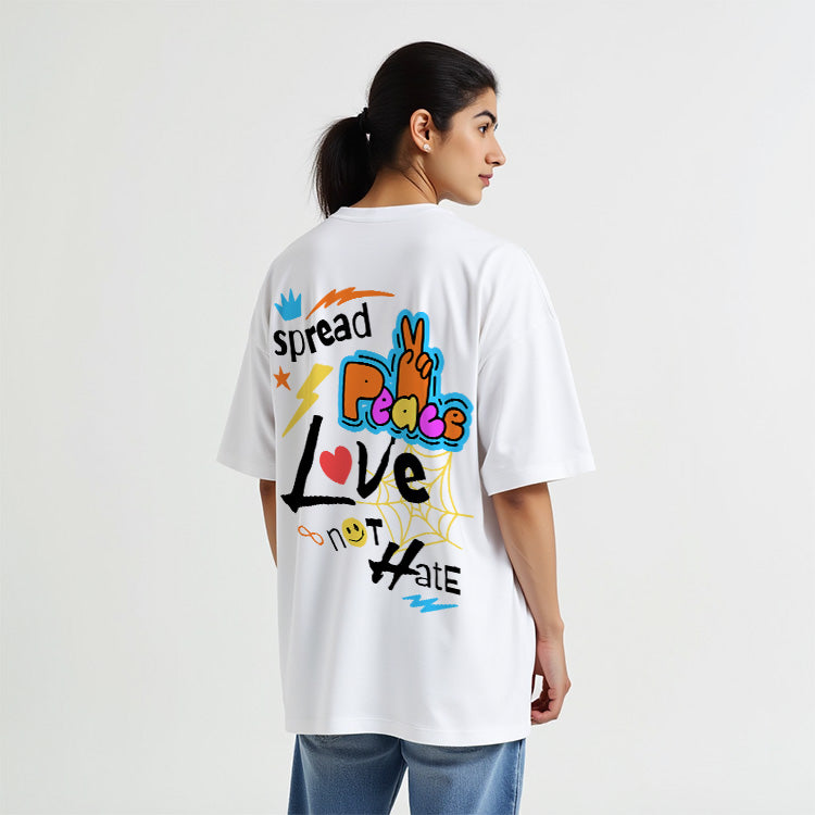 Spread Peace - White French Terry Oversized Graphic T-shirt