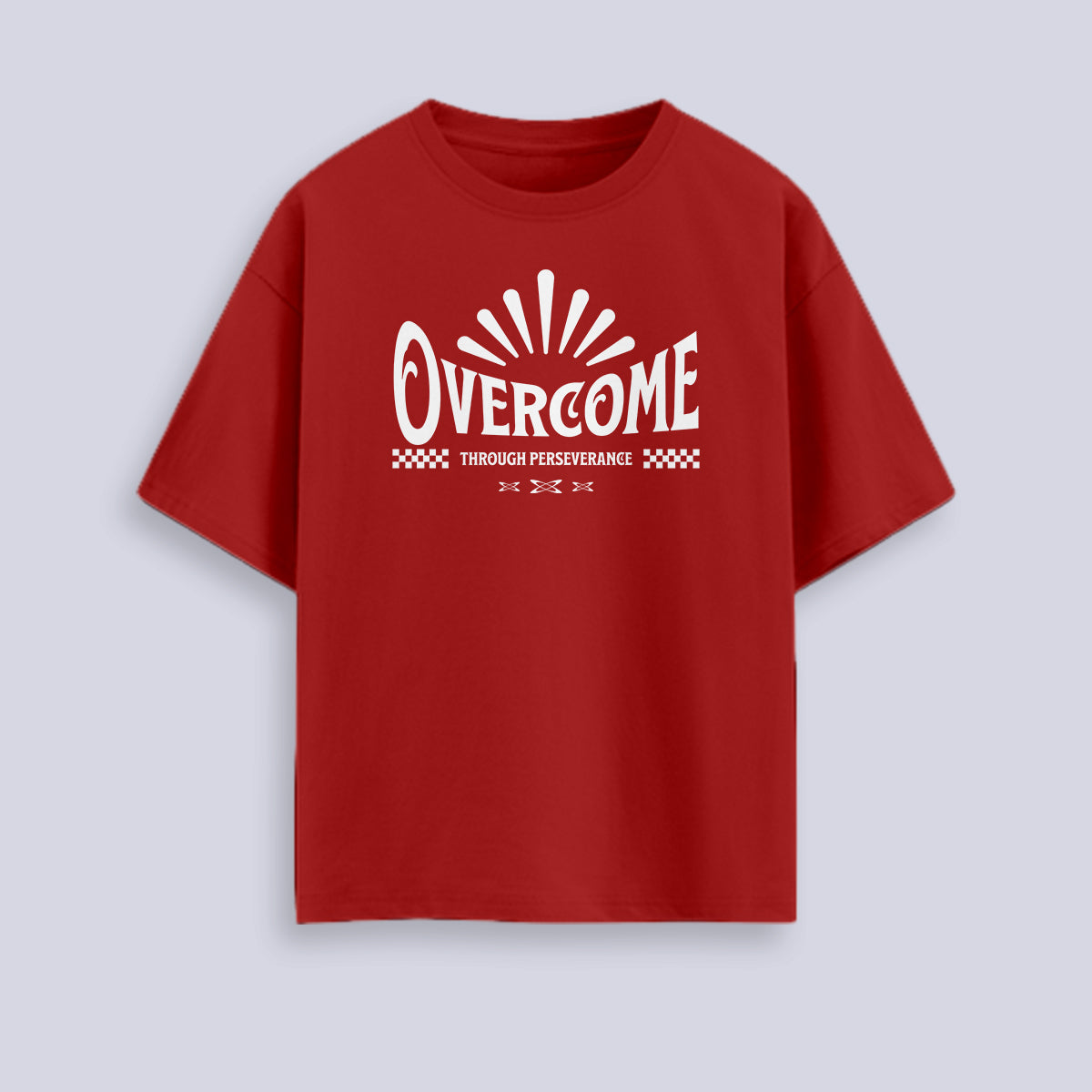 Overcome - Red Round Neck Oversized Graphic T-shirt