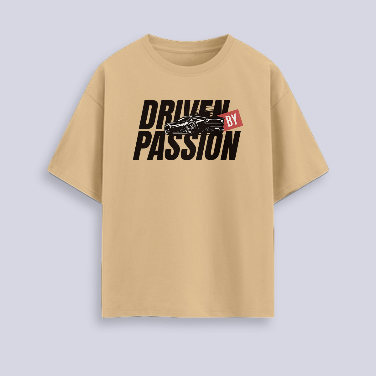 Driven By Passion - Beige Round Neck Oversized Graphic T-shirt