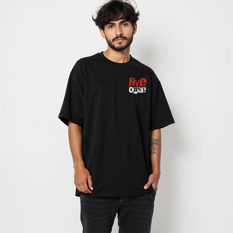 You Only Live Once- Black Round Neck Oversized Graphic T-shirt