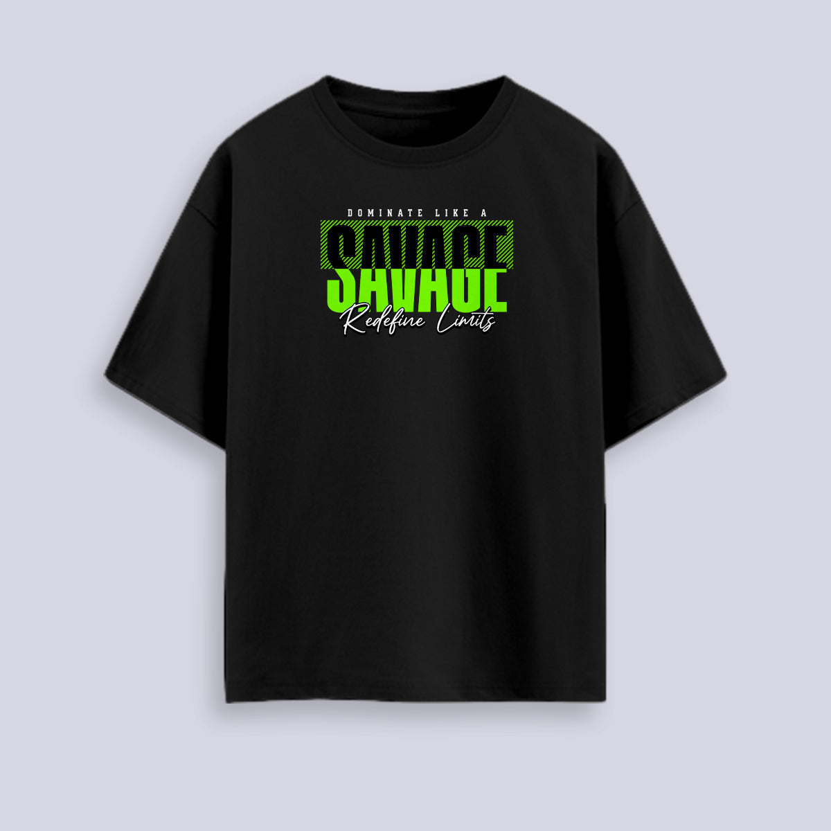 Blackefine Limits - Black Round Neck Oversized Graphic T-shirt