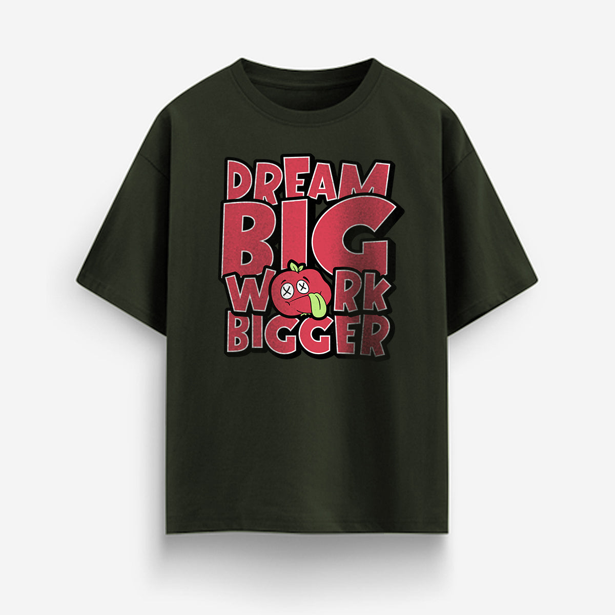 Dream Big- Olive Green Round Neck Oversized Graphic T-shirt