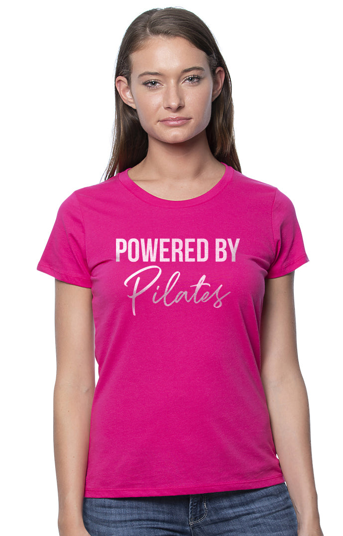 Powered By Pilates- Pink Round Neck Women's Pilates T-shirt