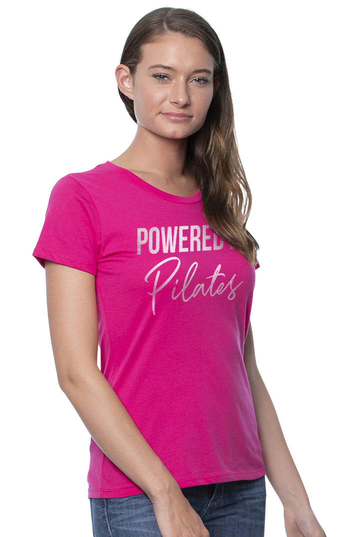 Powered By Pilates- Pink Round Neck Women's Pilates T-shirt
