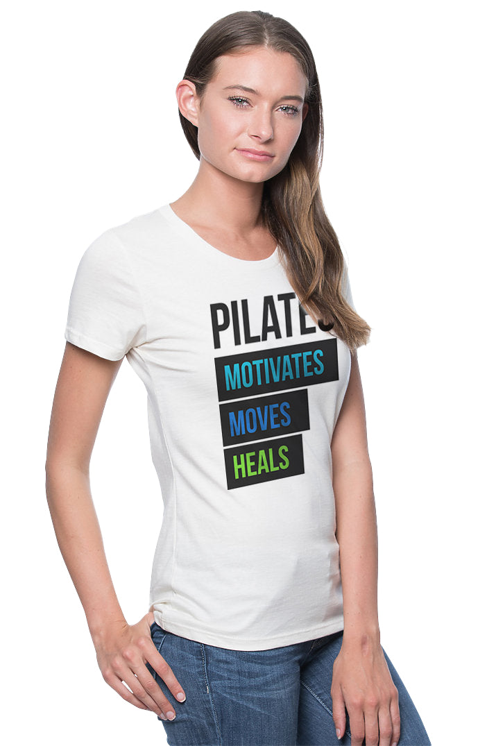 Pilates Motivates- White Round Neck Women's Pilates T-shirt