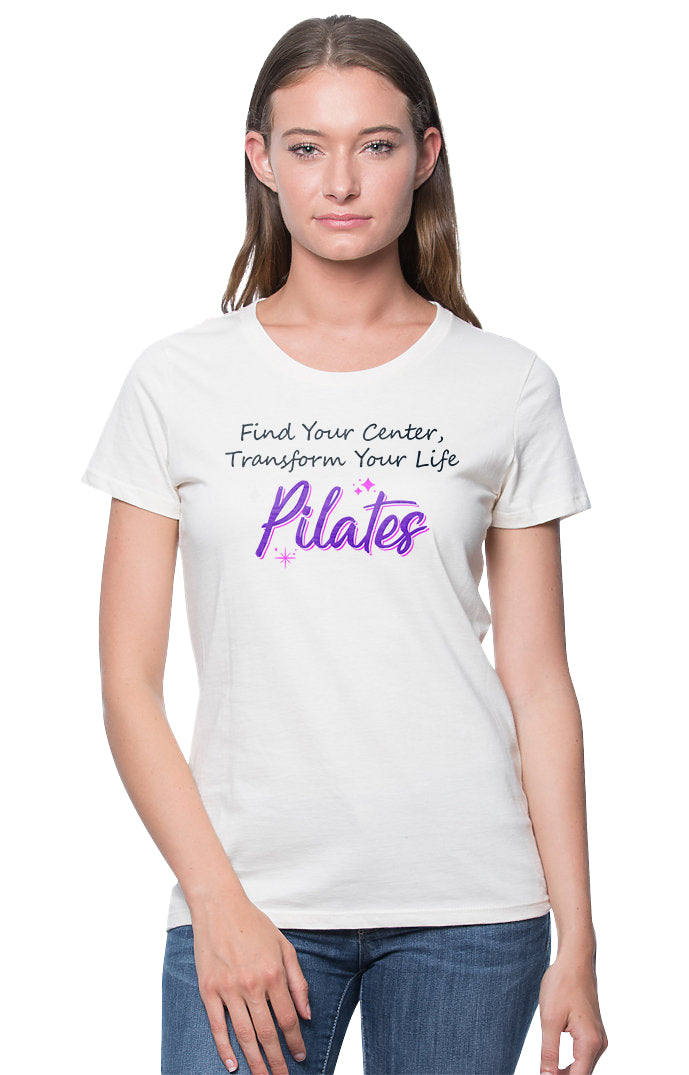 Pilates Centre- White Round Neck Women's Pilates T-shirt