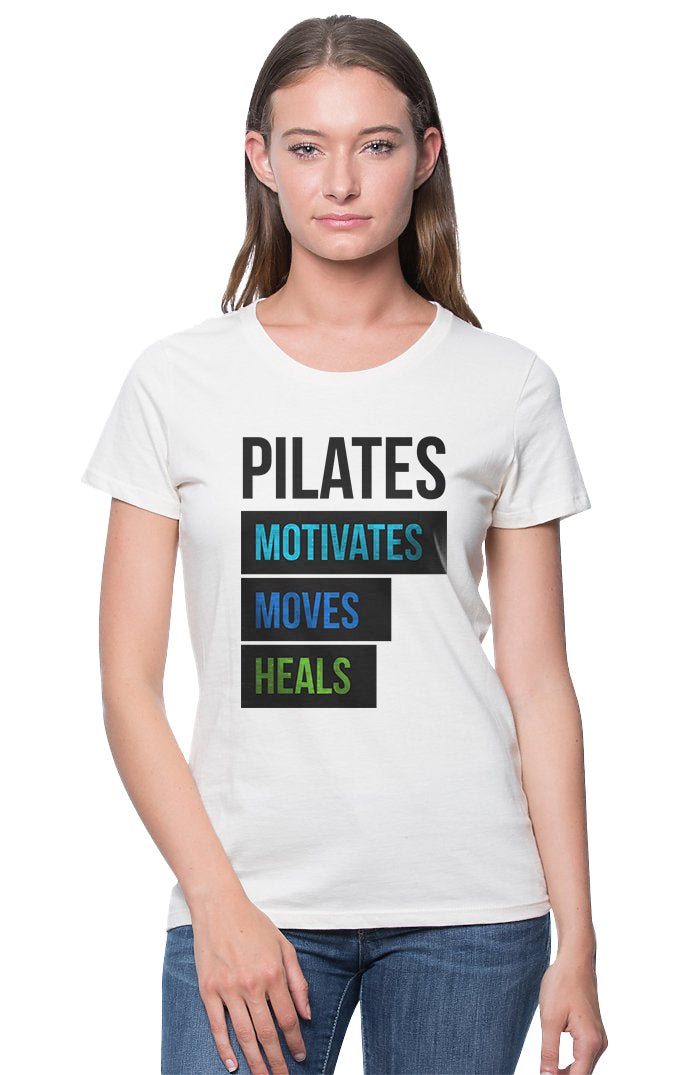Pilates Motivates- White Round Neck Women's Pilates T-shirt